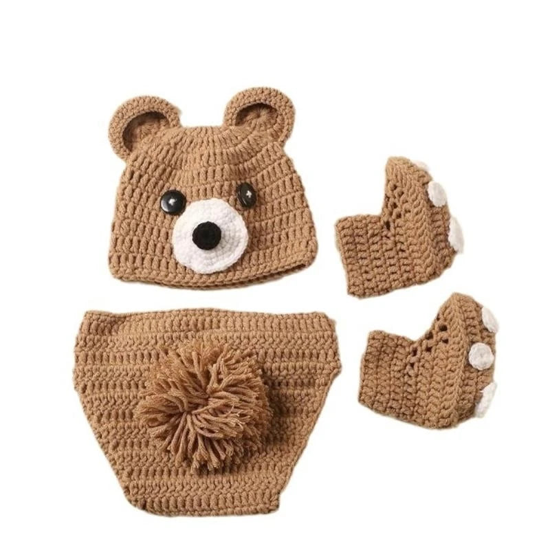 3-Piece Bear Newborn Photography Costume – Knit Outfit & Shoes