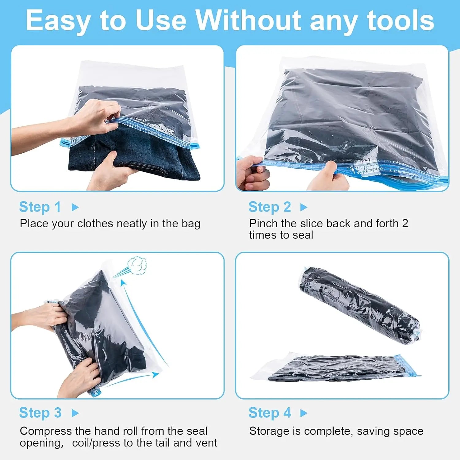 10-Pack Travel Compression Bags – 3 Sizes, No Pump, Space Saver Peaceful Pleasures Health and Wellness
