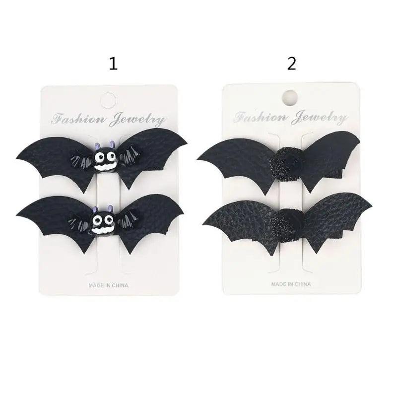 Halloween Bat Wing Hair Clips – PU Leather Barrettes 2 Pack