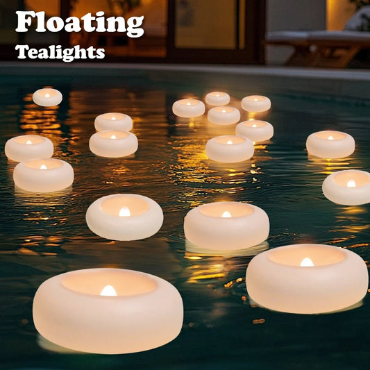 Flameless LED Floating Candles Battery Operated Tealights Romantic Warm White Light for Pool Bathtub Hot Bath Wedding Centerpiec Peaceful Pleasures Health and Wellness
