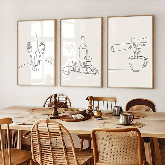 3-Piece Wine, Coffee & Cutlery Canvas Wall Art | Kitchen Decor Canvas Wall Art Set Peaceful Pleasures Health and Wellness G4629-3pcs 50x70cm Unframed