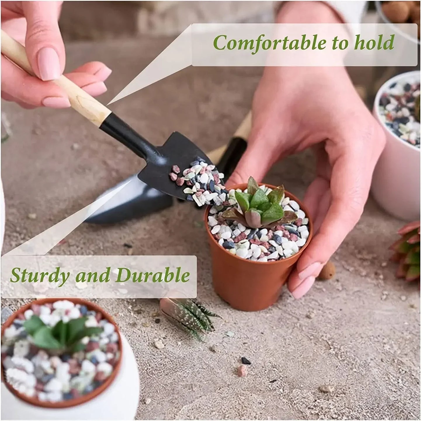 Mini 3-Piece Garden Tool Set – Trowel, Rake & Shovel Kit