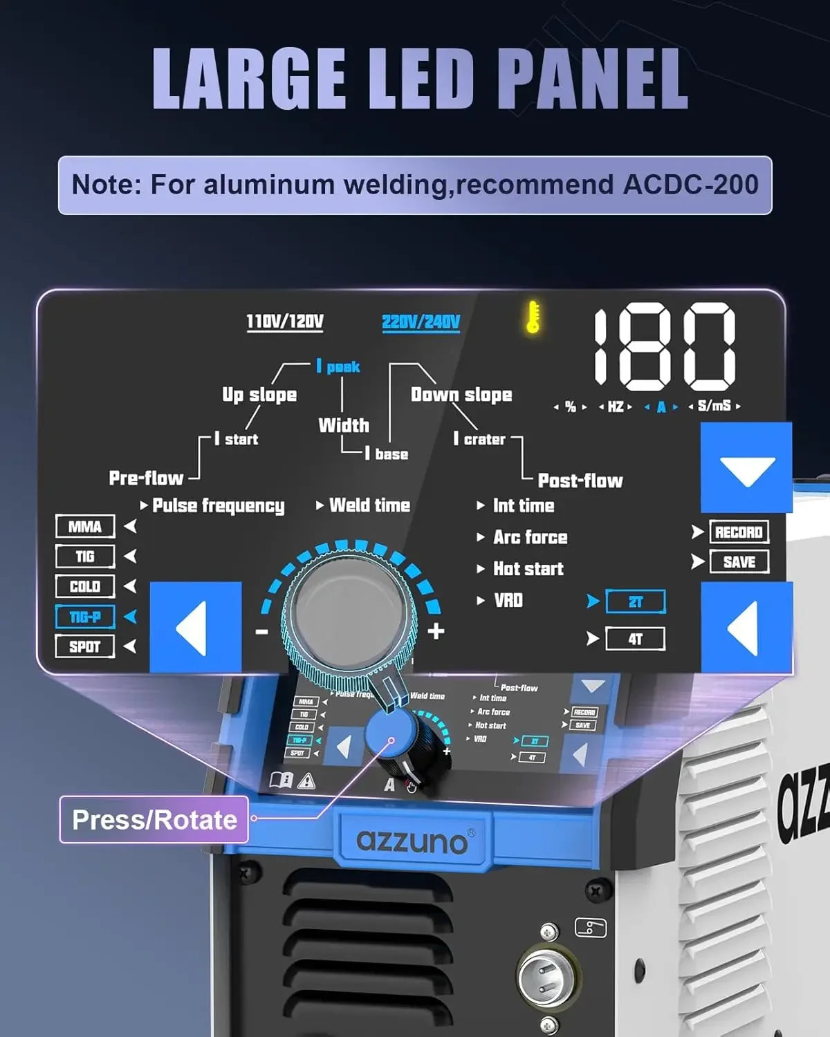 180Amp TIG Welder with Pulse & Cold Modes, Large LED Display, 5-in-1 DC HF/Stick Welding, Dual Voltage 110V&220V Peaceful Pleasures Health and Wellness