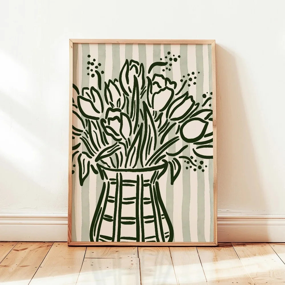 Retro Beige Floral Canvas Wall Art | Unframed Plant Print