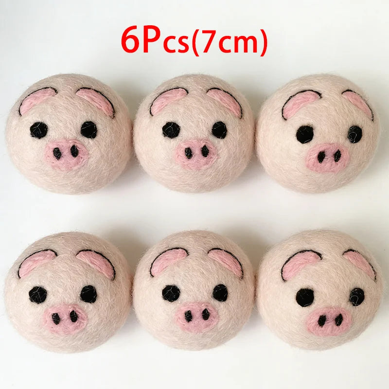 6Pcs XL size Reusable Wool Dryer Balls Clothes Softener Laundry Fleece Dryer Ball Kit Home Clothes Dryer Washing Machine Peaceful Pleasures Health and Wellness 6PCS Pink pig-Cotton