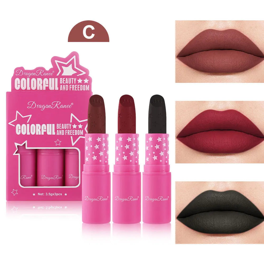 Dragon Ranee 3-Pc Matte Lipstick Set – Waterproof & Long Lasting