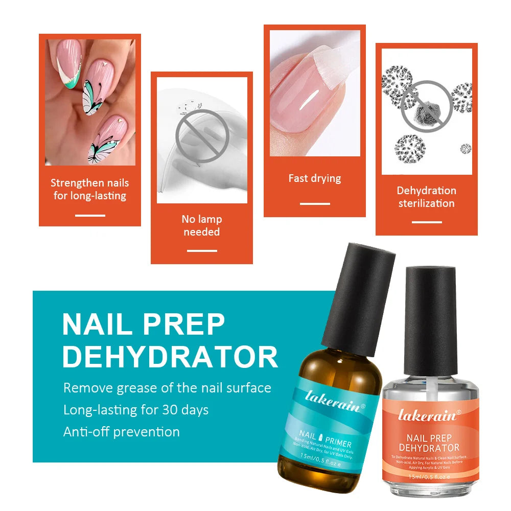 2Pcs 15ml Nail Primer Fast Air Dry Prep Dehydrator For Nail Soak Off Base Primer Gel First Nails Gel for Manicure Tools Peaceful Pleasures Health and Wellness