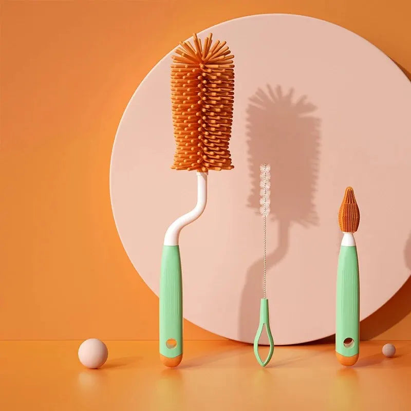 3-Piece Silicone Bottle Brush Set | 360° Baby Bottle Cleaner