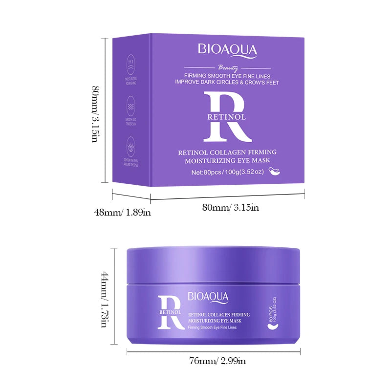 80pcs BIOAQUA Retinol Crystal Collagen Eye Mask Anti Dark Circles Anti-Wrinkles Moisturizing Anti-Aging Eye Patches Skin Care Peaceful Pleasures Health and Wellness Retinol
