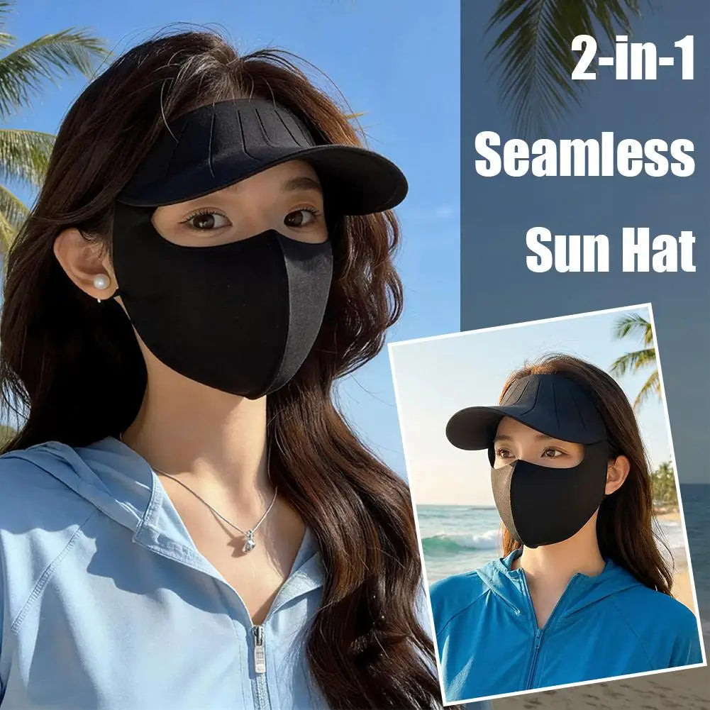 Sun Hat Face Cover Set UPF50+ UV Protection Breathable Traceless Sun Hat Large Brim Women Sun Hat Korean Style Seamless Visor Peaceful Pleasures Health and Wellness
