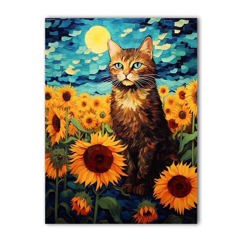 Nordic Wall Art Cat Sunflowers Wall Art Van Gogh Style Canvas Painting Modern Style Poster Prints Bedroom Living Room Wall Decor Peaceful Pleasures Health and Wellness 02 21X30cm No Frame China Mainland