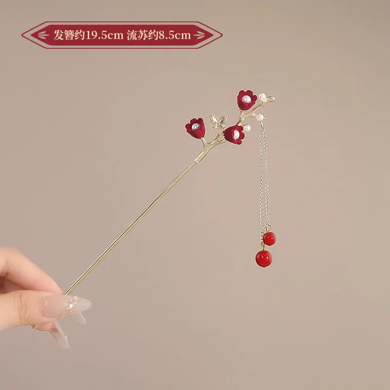 Chinese Court Style Alloy Hair Pins Durable Headdress with Elegant Tassel for Women Wedding Hanfu Cheongsam Peaceful Pleasures Health and Wellness 19