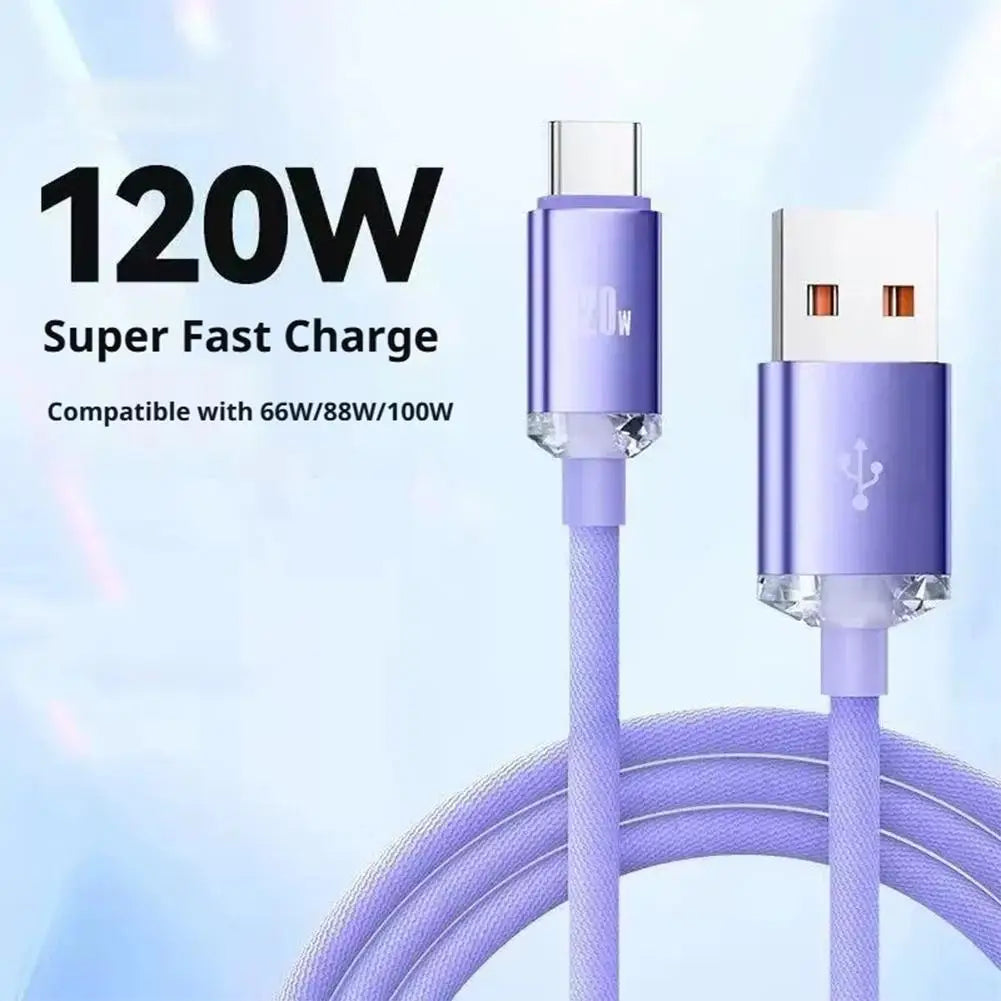 120W USB-A to USB-C Braided Fast Charging Cable – 6A Turbo Charge, 1m Peaceful Pleasures Health and Wellness
