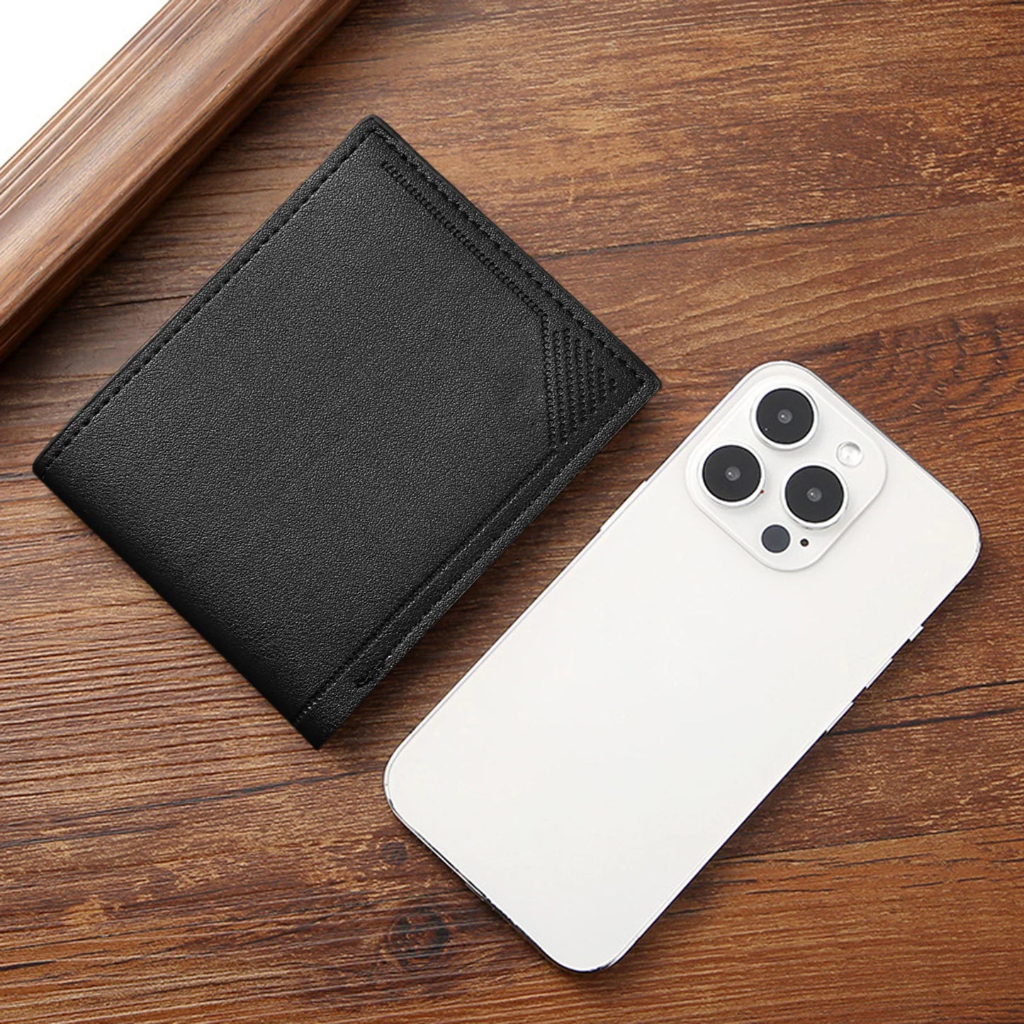 Men's Slim Wallet Short Horizontal Design Multiple Card Slots Large Capacity Soft Leather Business Money Clip Peaceful Pleasures Health and Wellness