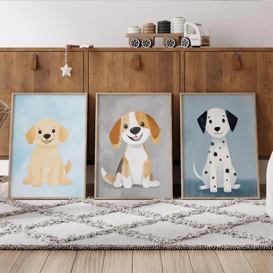 3-Piece Cartoon Dogs Watercolor Canvas Wall Art Print Set Canvas Wall Art Set Peaceful Pleasures Health and Wellness G5339-3pcs 21x30cm Black Framed