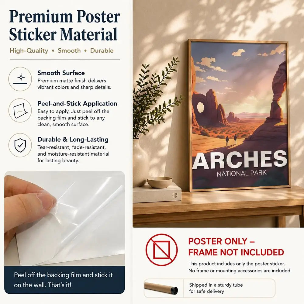 Scenery A-Arches National ParkS Poster HD Self Adhesive Waterproof Wall Art Ideal for Home Office Dorm Bedroom Great Gift Peaceful Pleasures Health and Wellness