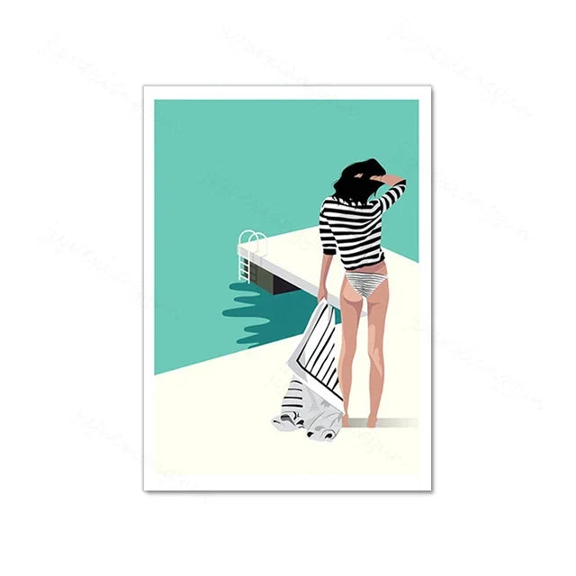 Swimming Girl Abstract Canvas Wall Art | Minimalist Home Decor