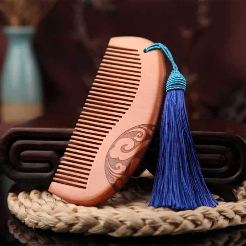 Peach Wood Double-Sided Comb with Tassel | Nanmu Gift Comb