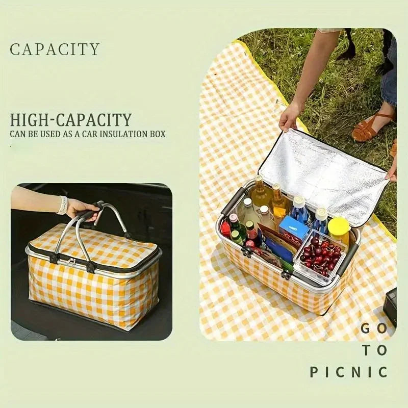 Large Capacity Insulated Picnic Basket Portable Foldable Leak Proof Aluminum Foil Thermal Bag for BBQ Camping Travel Outdoor Peaceful Pleasures Health and Wellness