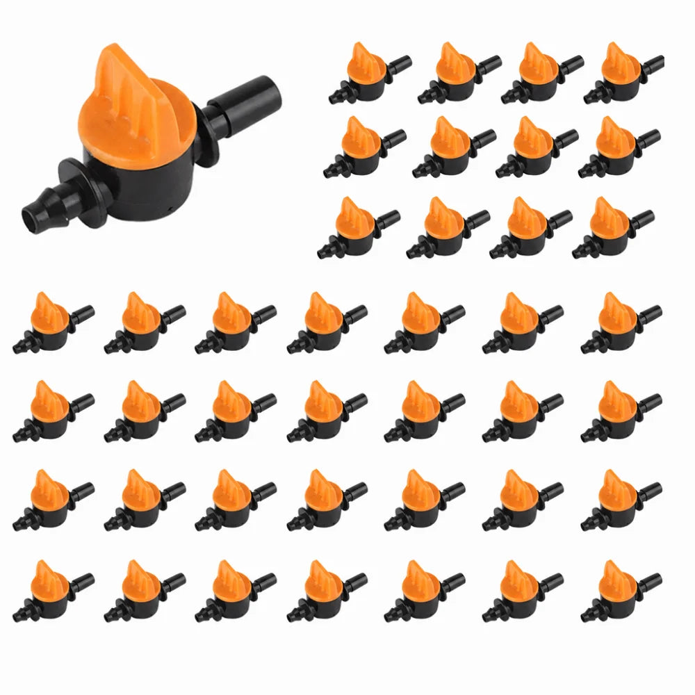 50-Pack Mini Drip Irrigation Valves | 4/7mm Micro Tubing Valves