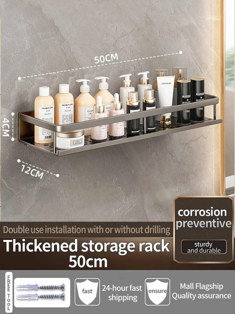 Wall-Mounted Bathroom Shelf & Towel Rack | Metal Storage Organizer