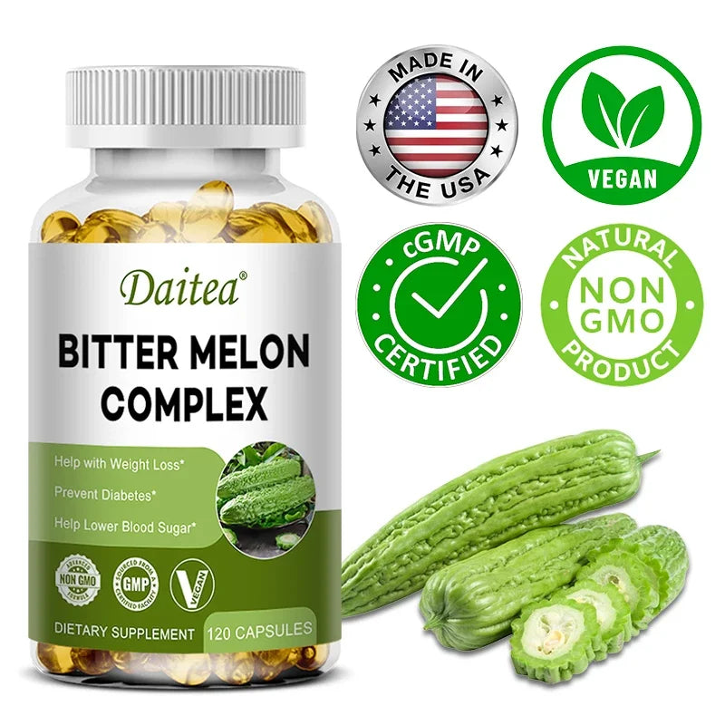 Natural bitter melon extract capsules help lower blood sugar, prevent heatstroke, and supplement daily multivitamins to burn fat Peaceful Pleasures Health and Wellness