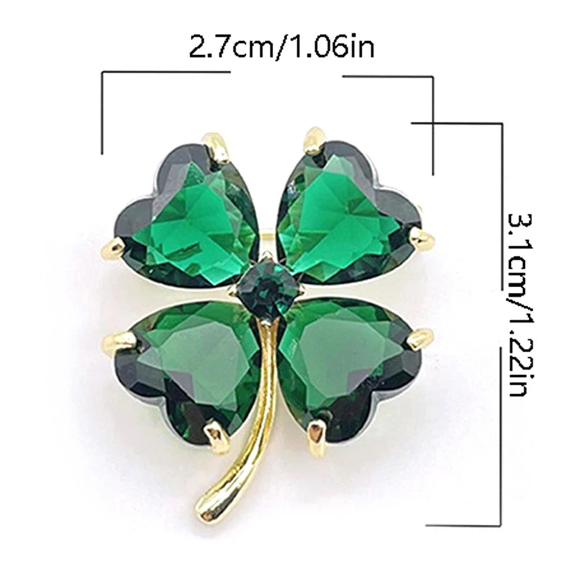 Buckle Lucky Four-leaf Pin Retro Emerald Corsage Fixed Clothes Pin Clover Brooch French Lady Wedding Jewelry Accessories Peaceful Pleasures Health and Wellness