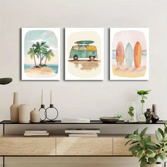 3-Piece Tropical Beach & Surfing Canvas Wall Art Set | Home Decor Canvas Wall Art Set Peaceful Pleasures Health and Wellness G5354-3pcs 60x80cm Unframed