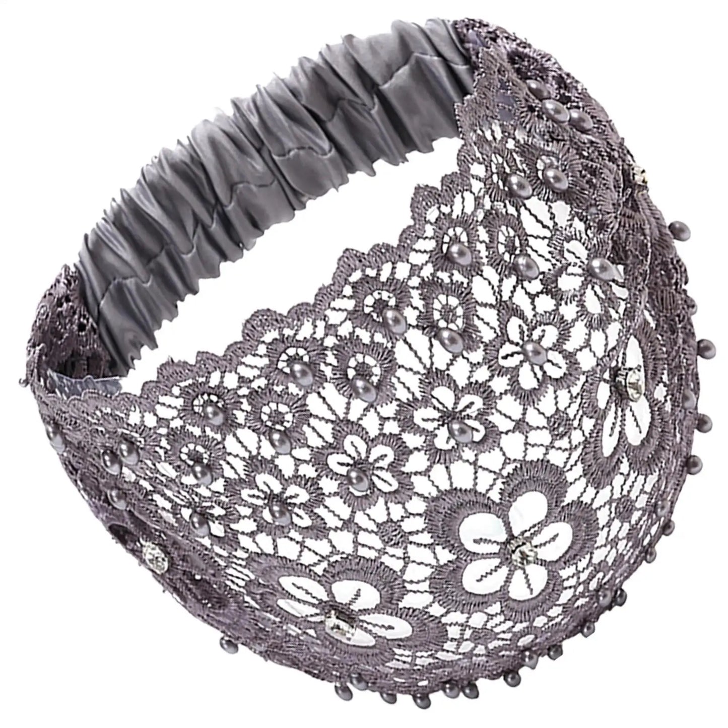 Floral Lace Wide Headband | Pearl Beaded Hair Accessory Women