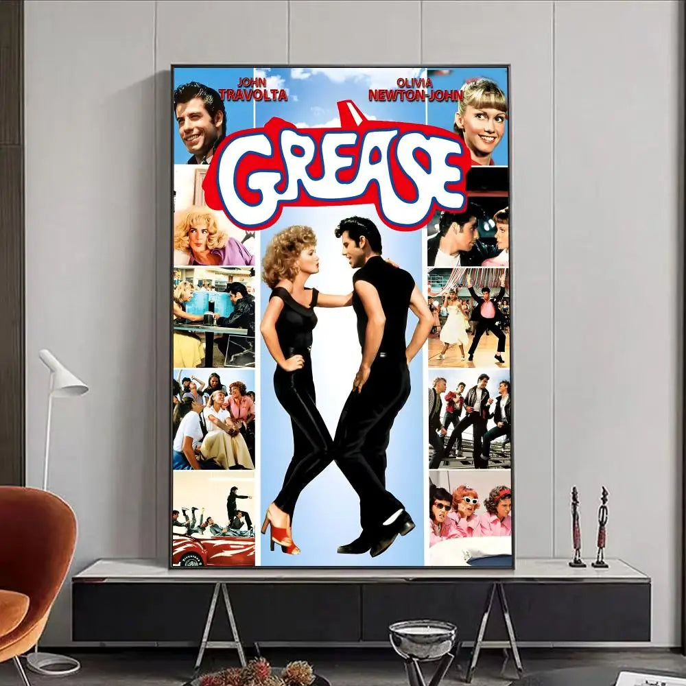 Grease Vintage Movie Poster – Self-Adhesive Waterproof Wall Art Movie Wall Poster Peaceful Pleasures Health and Wellness Black3 15X20cmNoframe