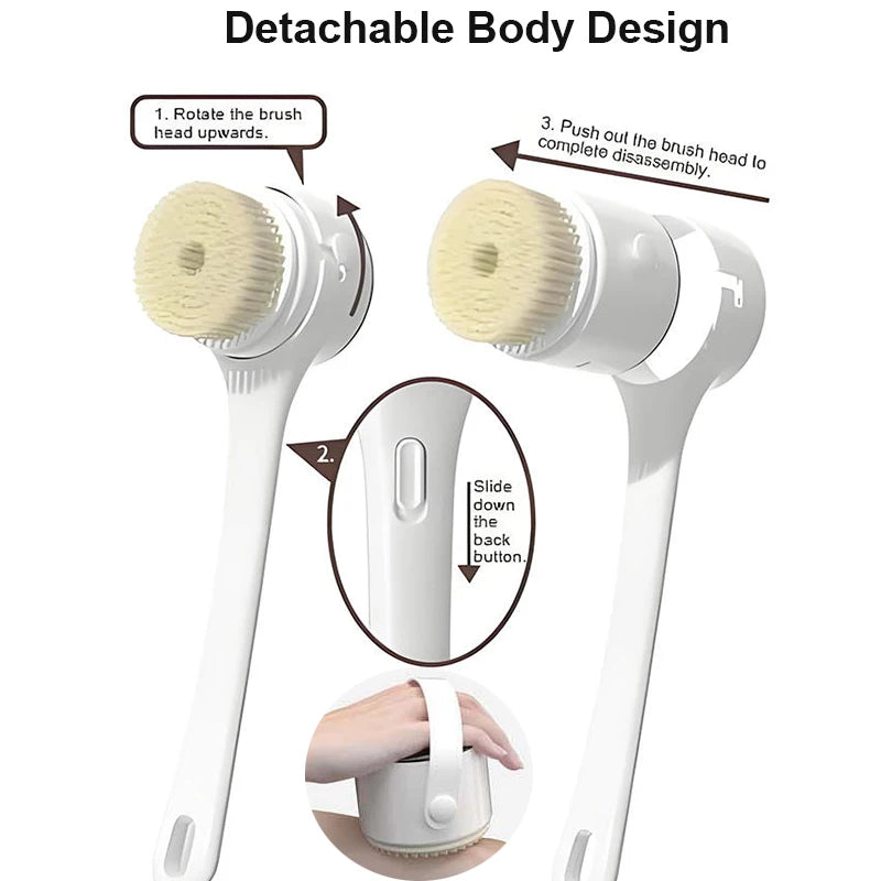 2026 NEW Electric Shower Body Cleaning Brush 5 Heads Spinning Spa Bath Brush Waterproof Long Handle Personal Back Rubbing 3 Gear Peaceful Pleasures Health and Wellness