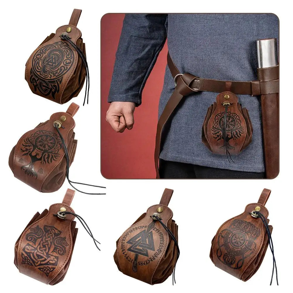 Celtic PU Leather DnD Dice Bag | Medieval Drawstring Pouch