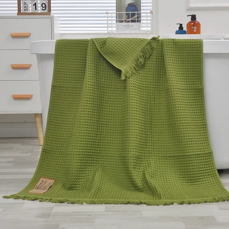XXL Organic Cotton Waffle Bath Towel 90x180cm | Quick-Dry