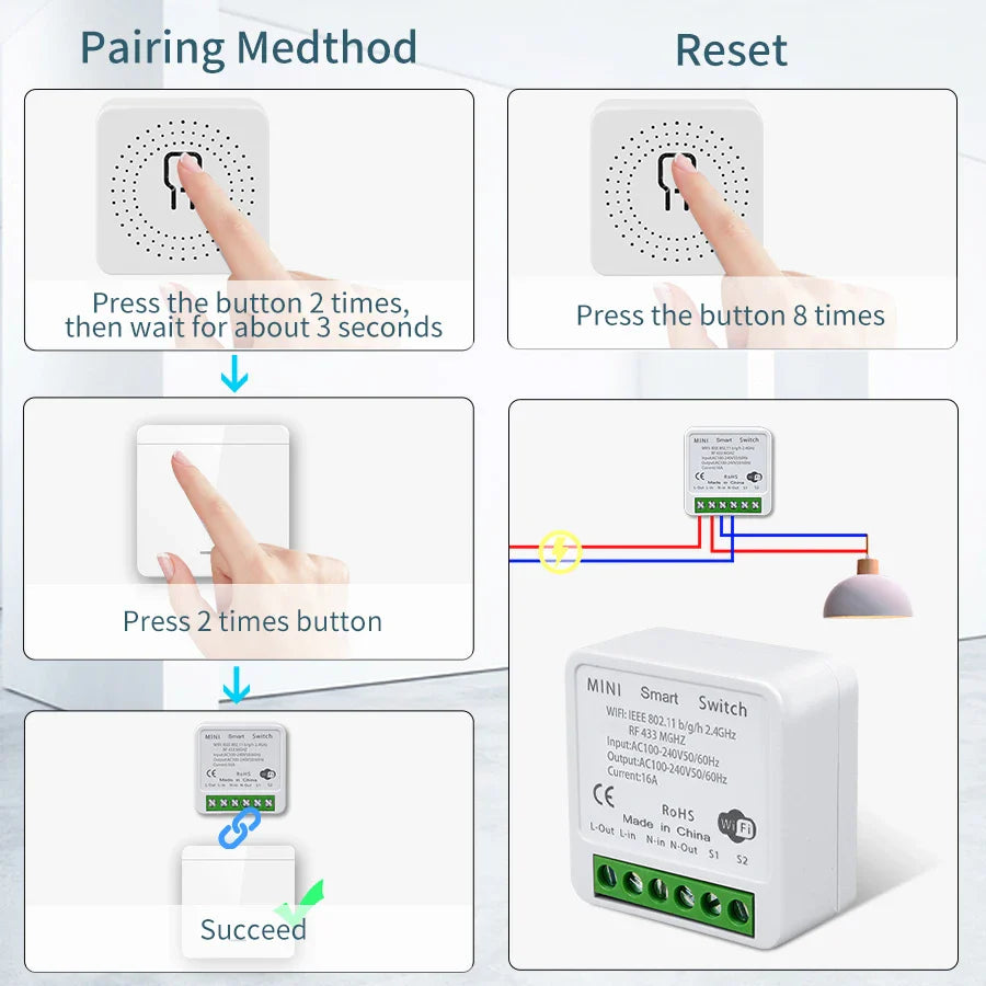 Tuya WiFi Smart Switch 433MHz 1/2/3 Gang – Alexa & Google Home