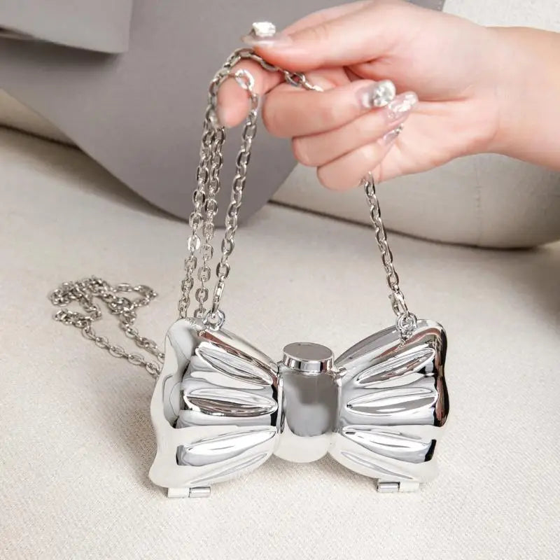 Metal Mini Crossbody Bag | Acrylic Bow Clasp & Chain Strap