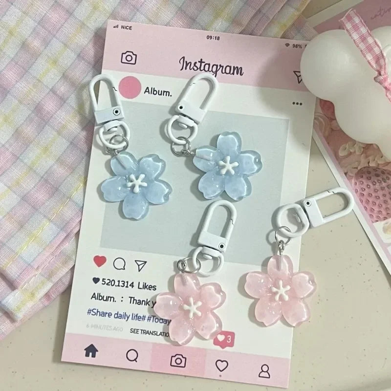 Cherry Blossom Flower Keychain Charms – 5pcs Resin Set