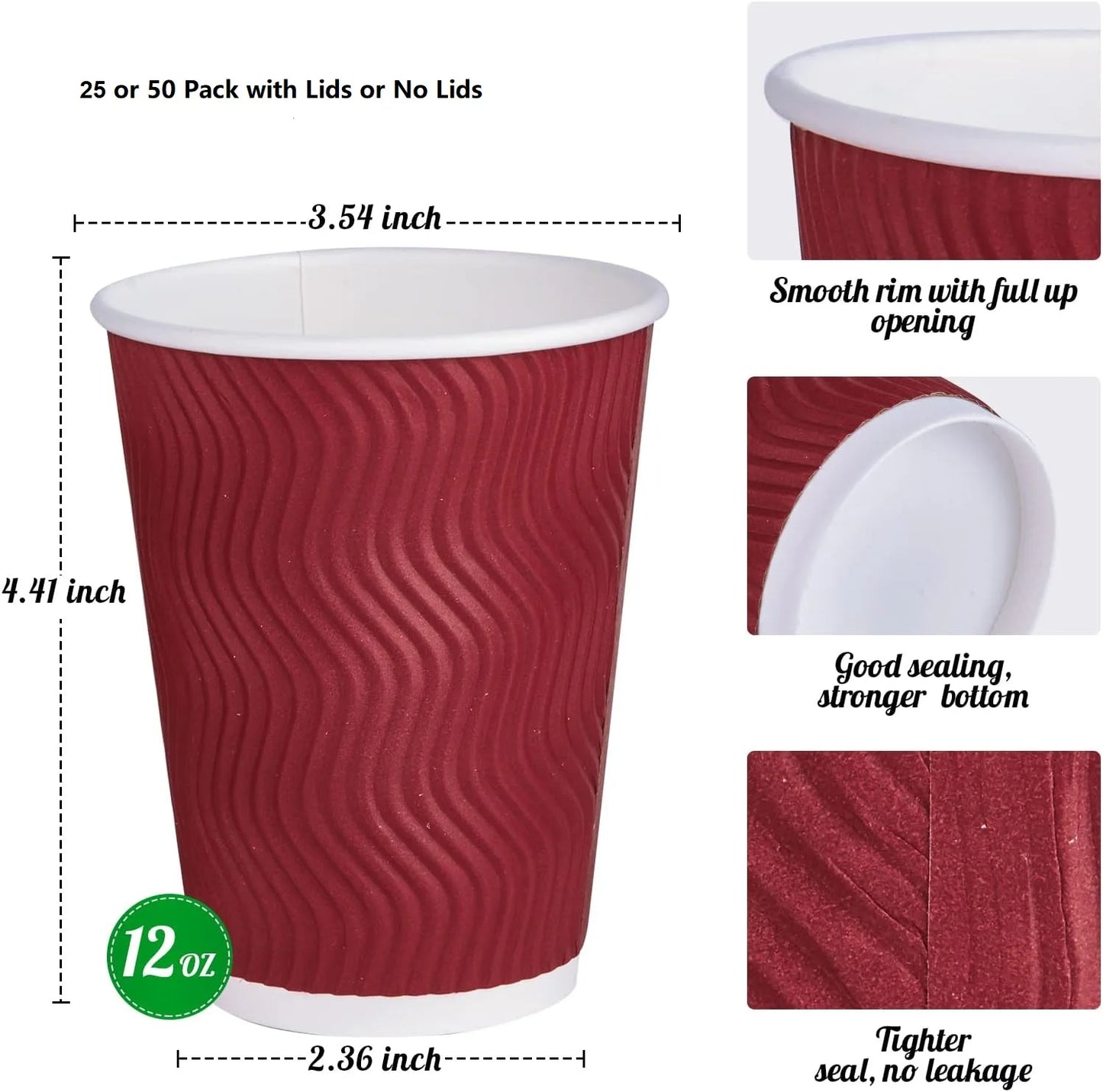 12 OZ Disposable Coffee Cups with Lids Insulated Corrugated Ripple Wall Cup for Hot Coffee or Tea Kraft Paper Cup To Go Coffee Peaceful Pleasures Health and Wellness