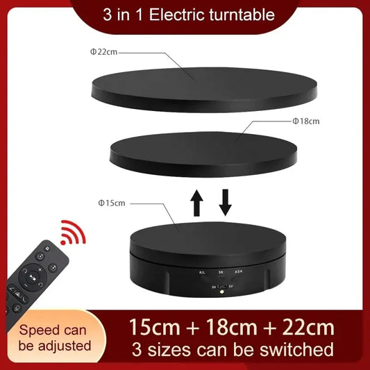 3 Speeds Electric Rotating Visualizer 360° Turntable Regulation USB Charge Display Stand For Video Shooting Prop Jewelry Shoes Peaceful Pleasures Health and Wellness black