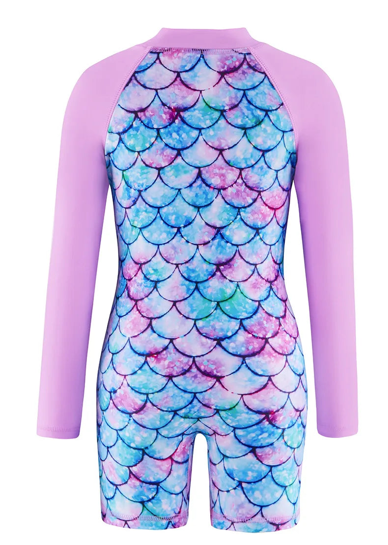 Princess Swimsuit Children's summer mermaid girls one-piece Long Sleeve Swimming Beach Wear Kids Children Swimwear Suit Peaceful Pleasures Health and Wellness Lavender 130(6Y)