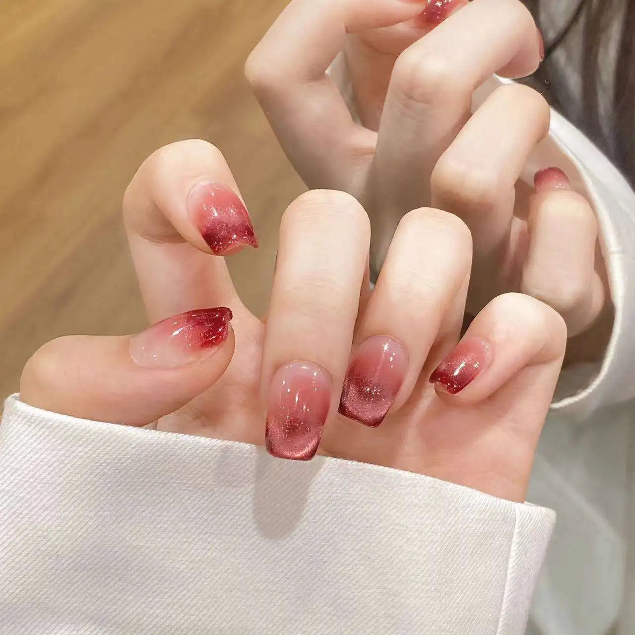 Handmade Press on Nails Sweet Pink Heart Cat Eye False Nails Full Cover Wearable Ins Simple Korean Cute Short Fake Nail Tips Peaceful Pleasures Health and Wellness M