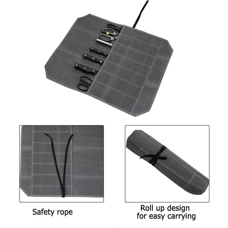 Chef Knife Roll Bag – 7 Pocket Waxed Canvas Knife Organizer Knife Roll Bag Peaceful Pleasures Health and Wellness