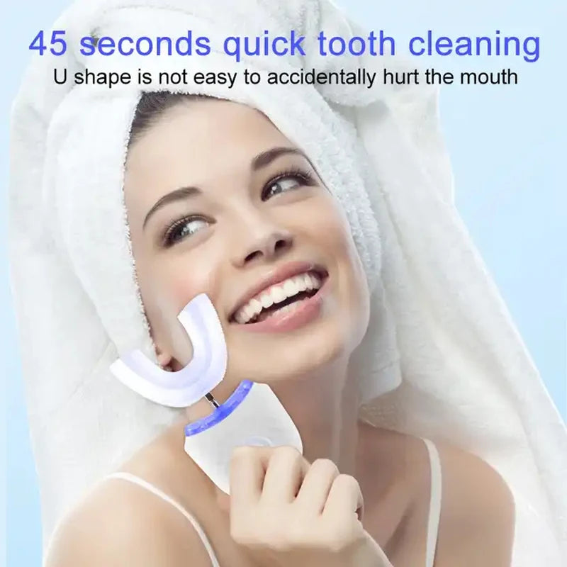 Wireless chargeable silicone bristle portable cleaning automatic toothbrush high quality u-shaped electric toothbrush Peaceful Pleasures Health and Wellness