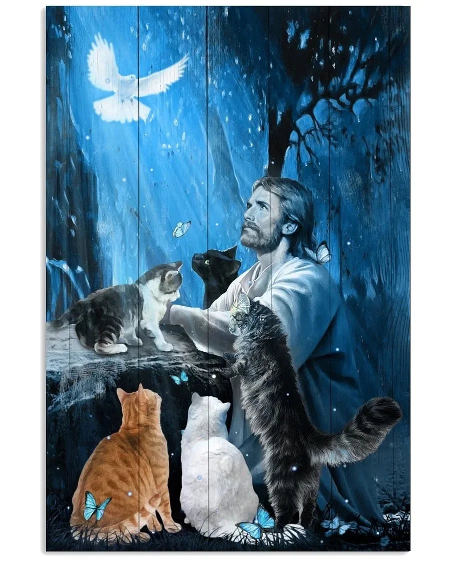 Funny Christmas Cat Vintage Canvas Poster | Retro Wall Art Print Canvas Wall Art Print Peaceful Pleasures Health and Wellness ZLH5548 100x150cm No Frame