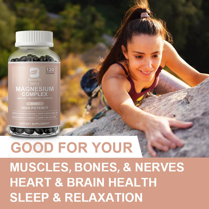 Magnesium Complex Capsules 300mg – Triple Blend (Glycinate, Malate, Citrate) Dietary Supplement Peaceful Pleasures Health and Wellness