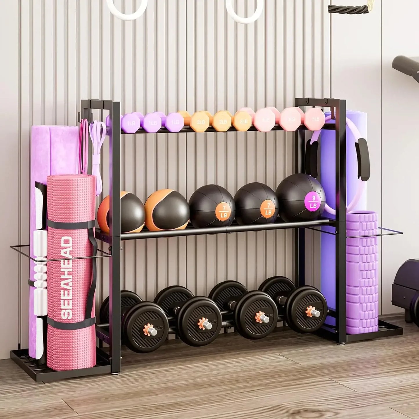 3-Tier Adjustable Dumbbell Rack, Heavy Duty Metal Storage for Home Gym Equipment and Accessories Peaceful Pleasures Health and Wellness