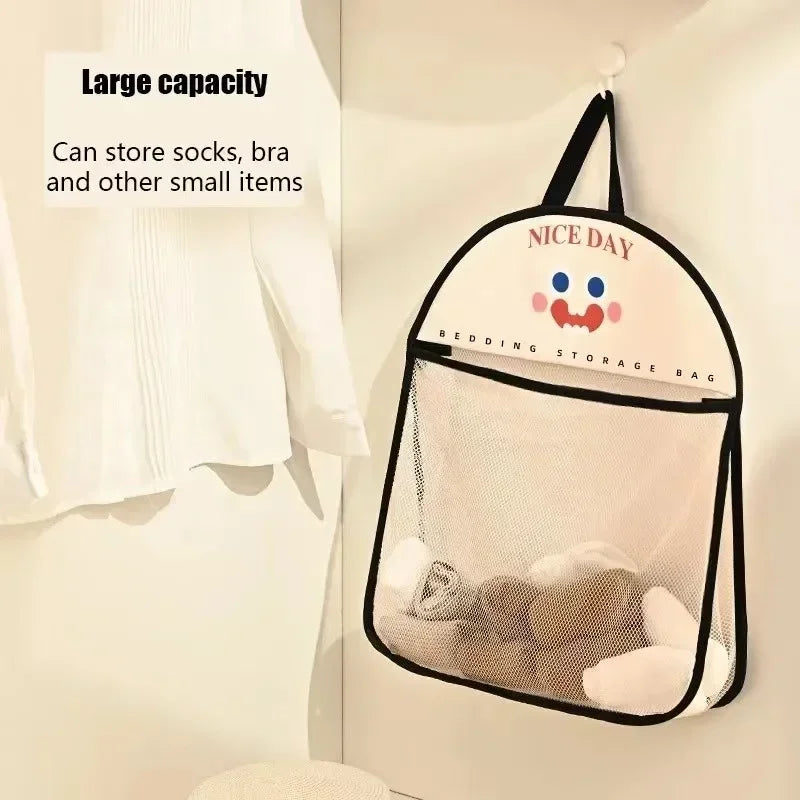 Large Capacity Cartoon Wall mounted sundry Mesh Bag Portable Toy Clothes sock collating Organizer Net Bathroom Storage Mesh Bag Peaceful Pleasures Health and Wellness