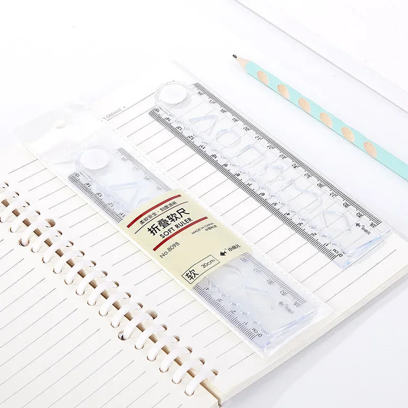 30cm Folding Flexible Transparent PVC Ruler | Student Drawing Tool