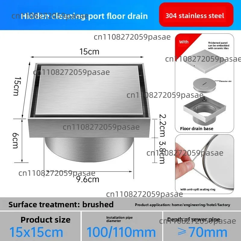 304 Stainless Steel Tile-Inlay Floor Drain Maintenance Access Port
