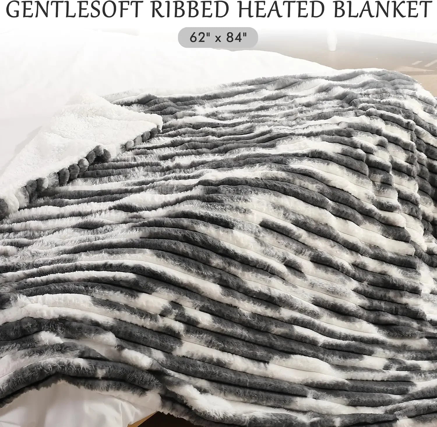 Soft Flannel & Sherpa Electric Heated Blanket, 6 Heat Levels, Auto Off, Machine Washable, Dark Gray Peaceful Pleasures Health and Wellness