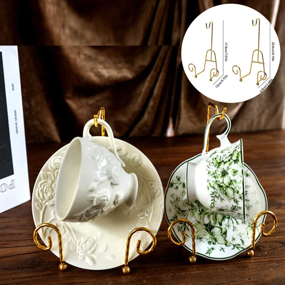Gold Tea Cup & Saucer Display Rack – Stainless Steel Set of 2
